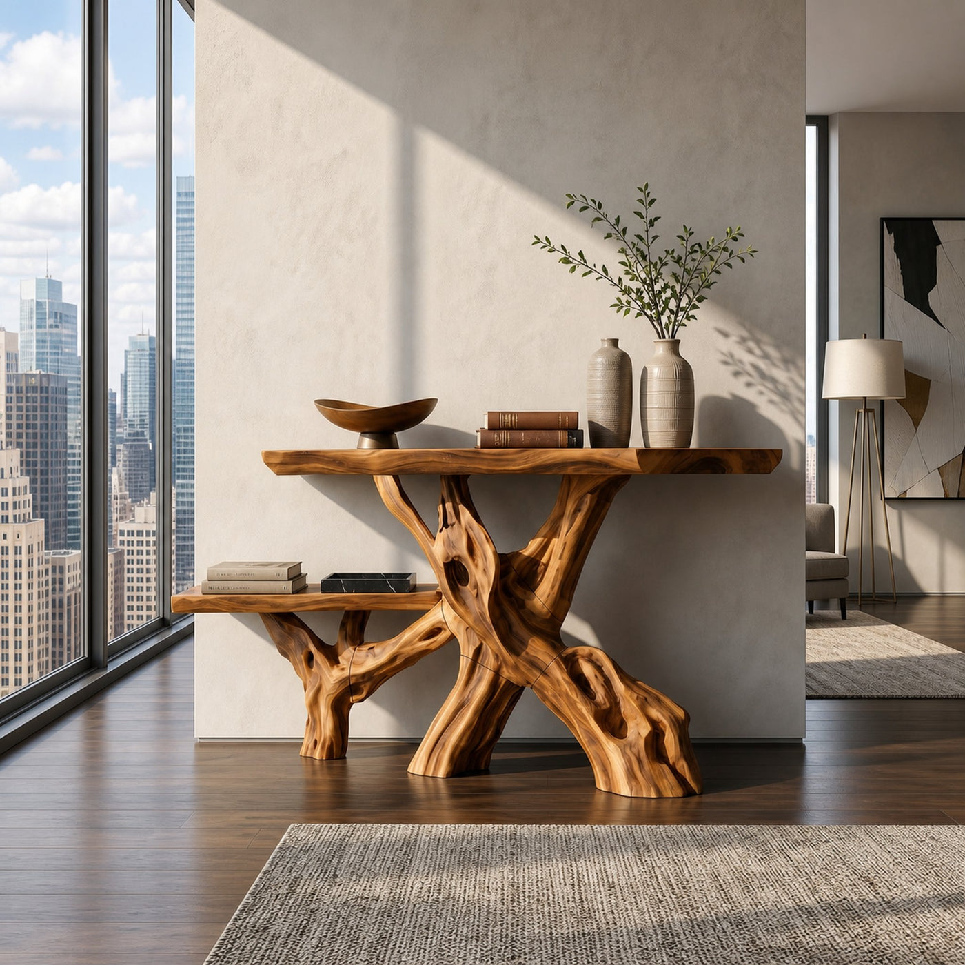 Classic Organic Wood Sofa Table For Living Room Styling - product view 3