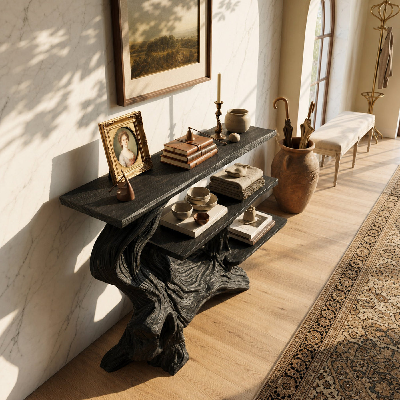 Coastal Charred Wood Console Shelf For Bedroom Styling - product view 2