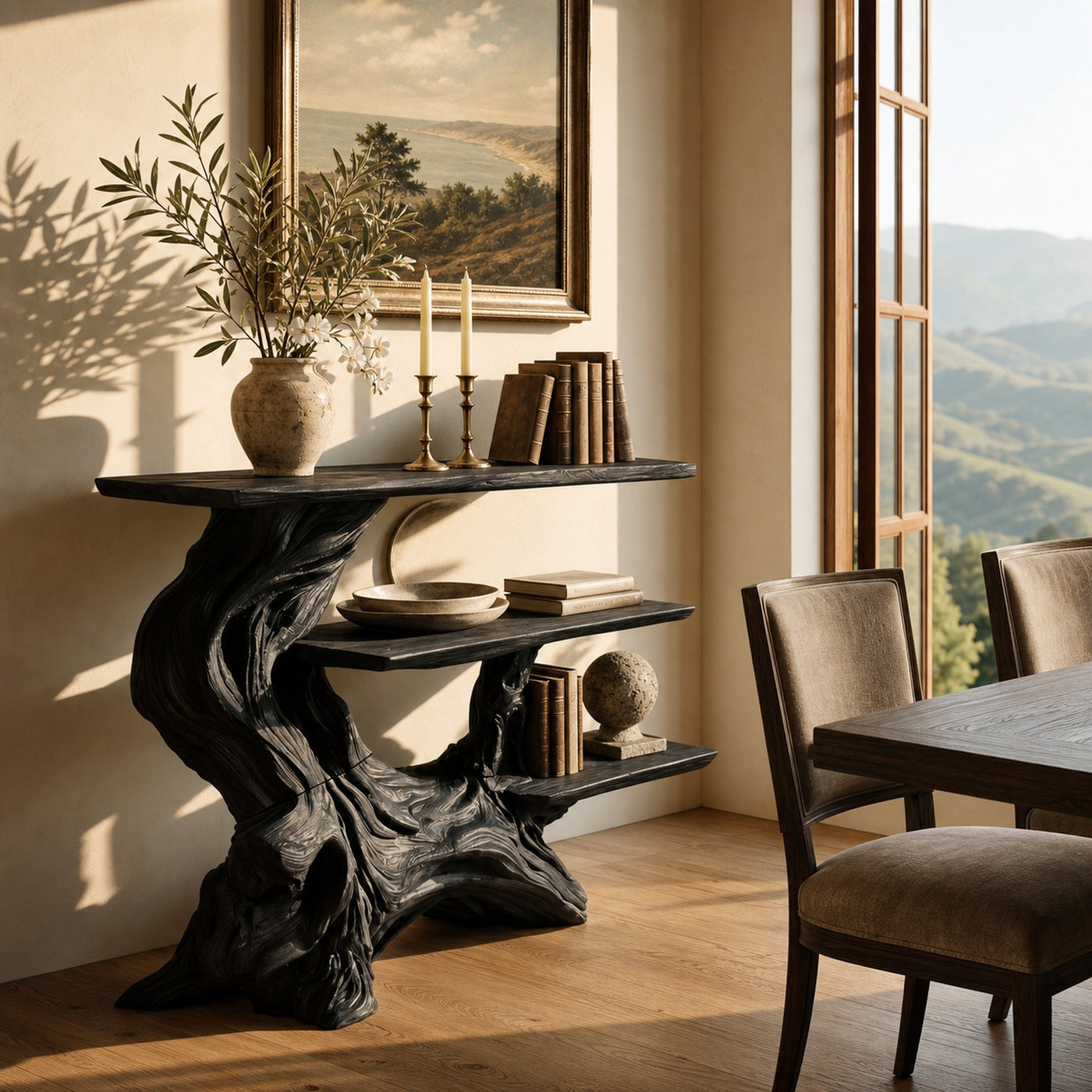 Coastal Charred Wood Console Shelf For Bedroom Styling - product view 4