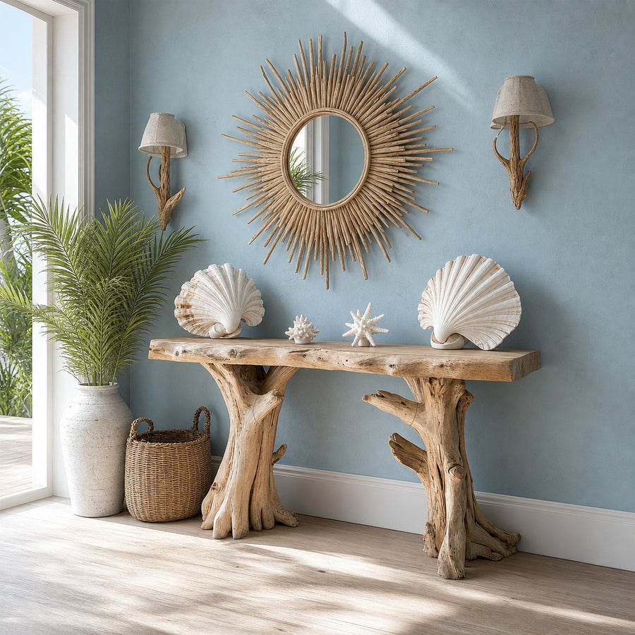 Coastal Driftwood Console Table Natural Tree Trunk Legs