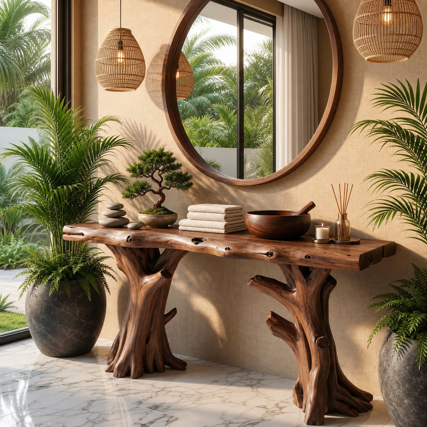 Coastal Driftwood Console Table Natural Tree Trunk Legs - product view 7