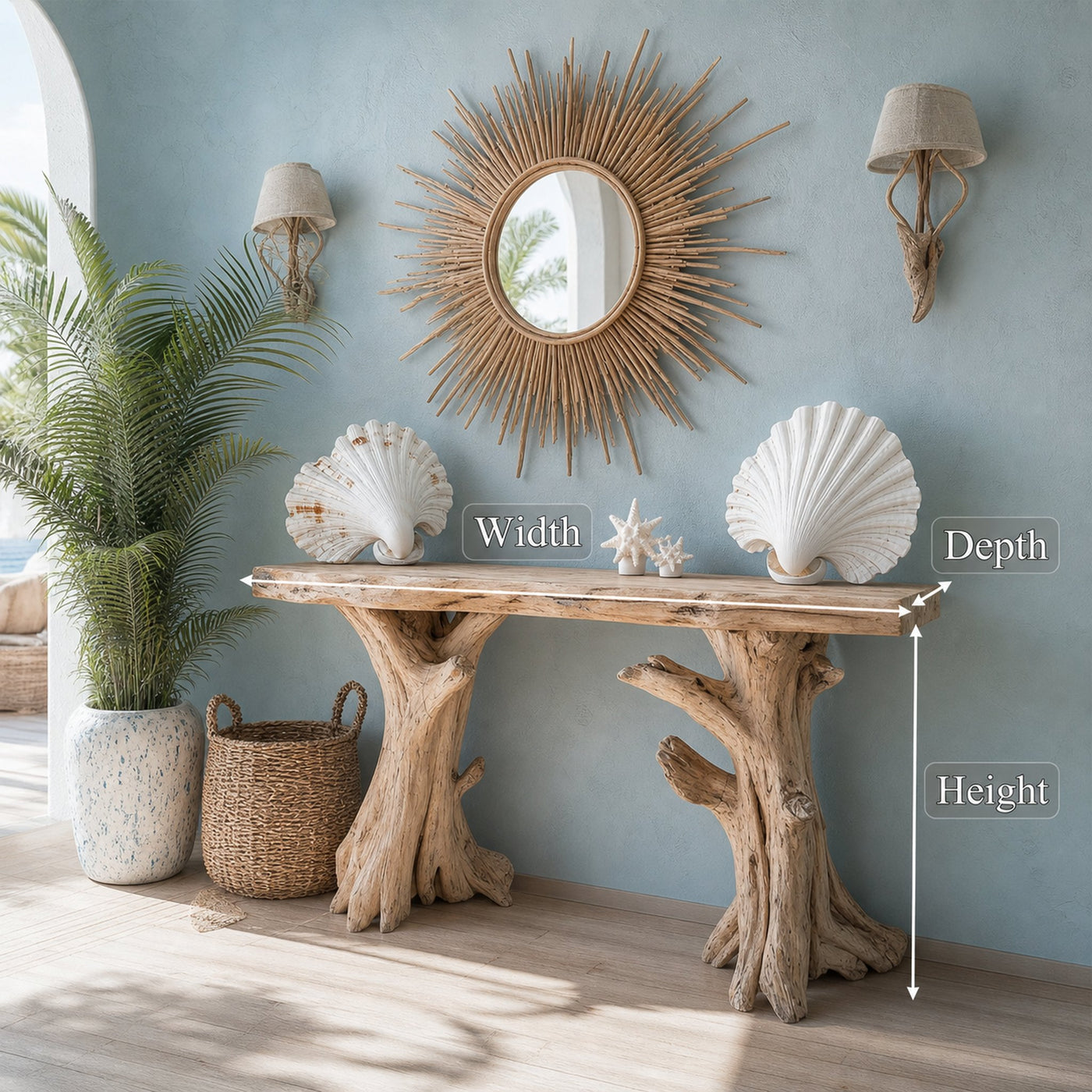 Coastal Driftwood Console Table Natural Tree Trunk Legs - product view 8