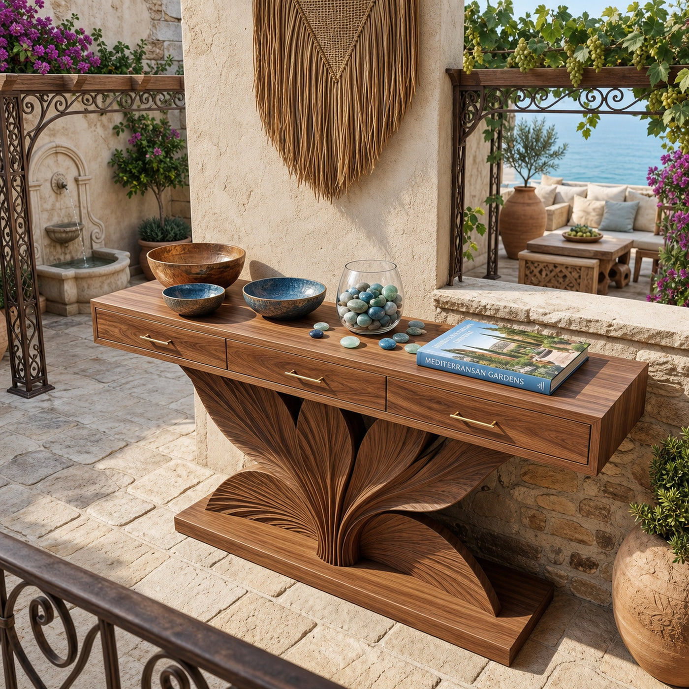 Coastal Leaf Base Console Table Luxury Entryway - product view 2