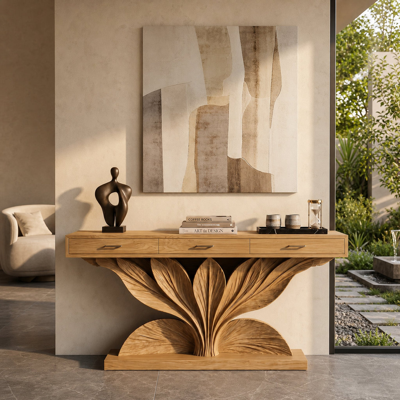 Coastal Leaf Base Console Table Luxury Entryway - product view 5