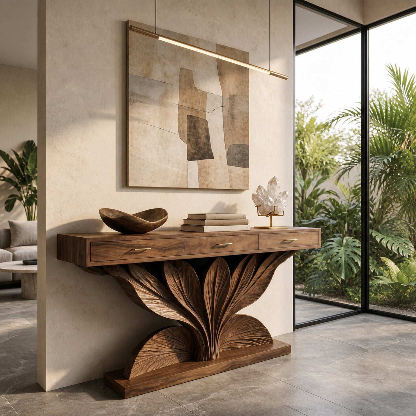 Coastal Leaf Base Console Table Luxury Entryway - product view 6