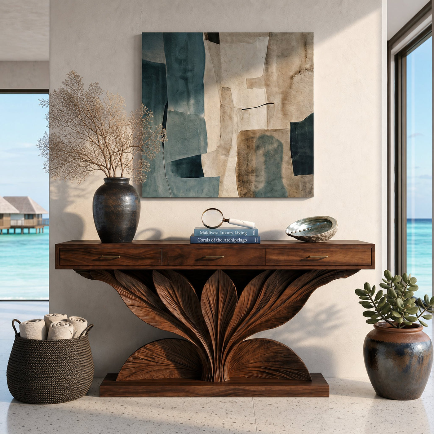 Coastal Leaf Base Console Table Luxury Entryway - product view 7