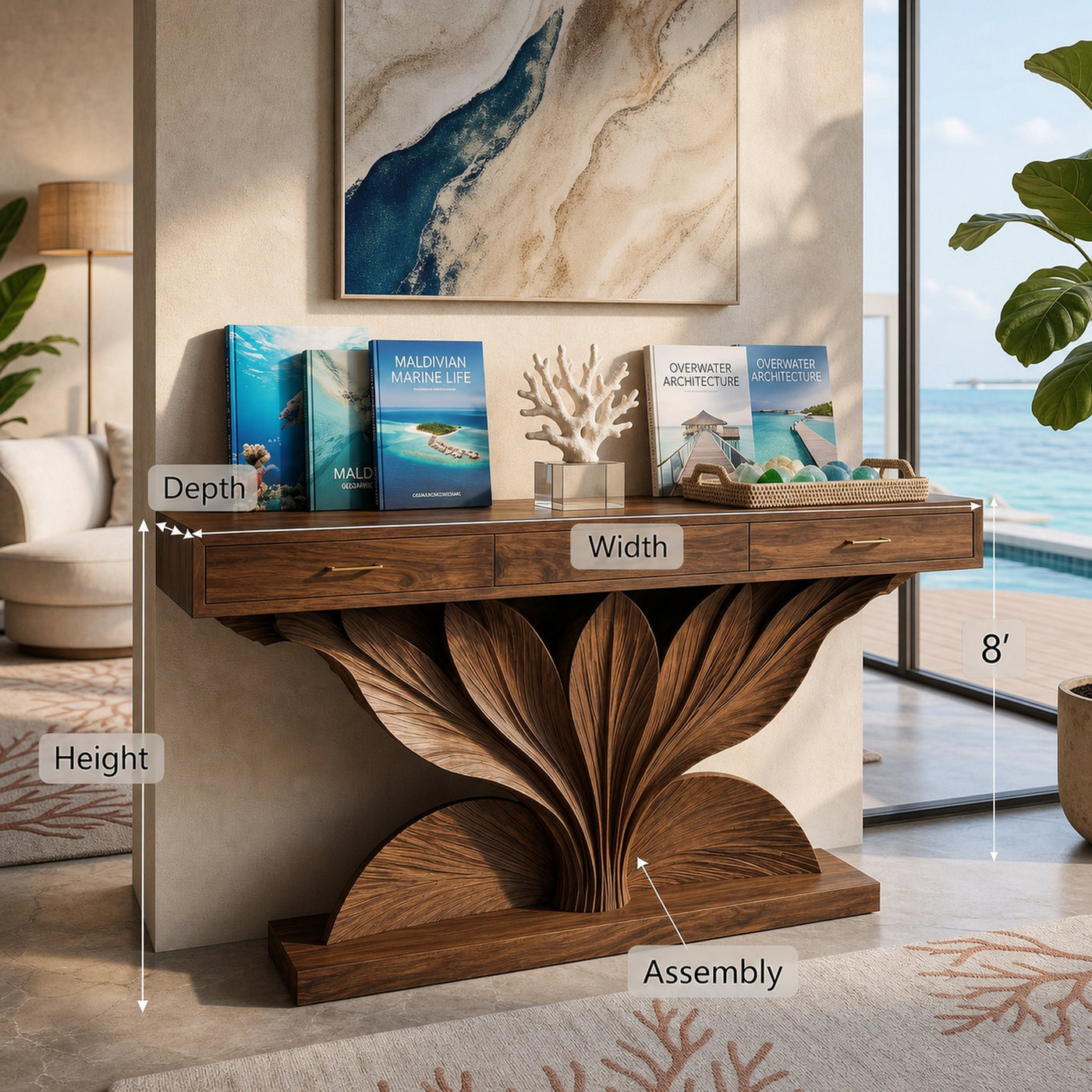 Coastal Leaf Base Console Table Luxury Entryway - product view 8