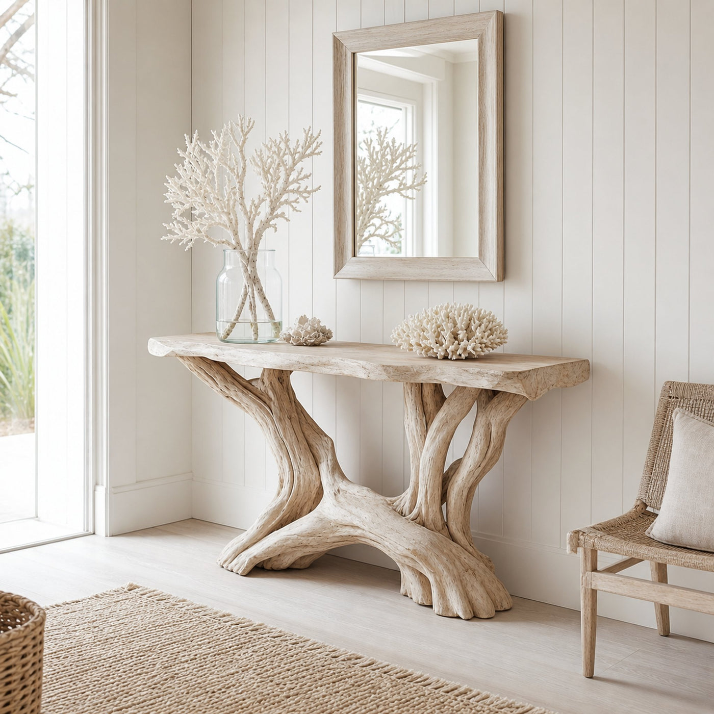 Coastal Rustic Organic Console Table Living Room And Entryway