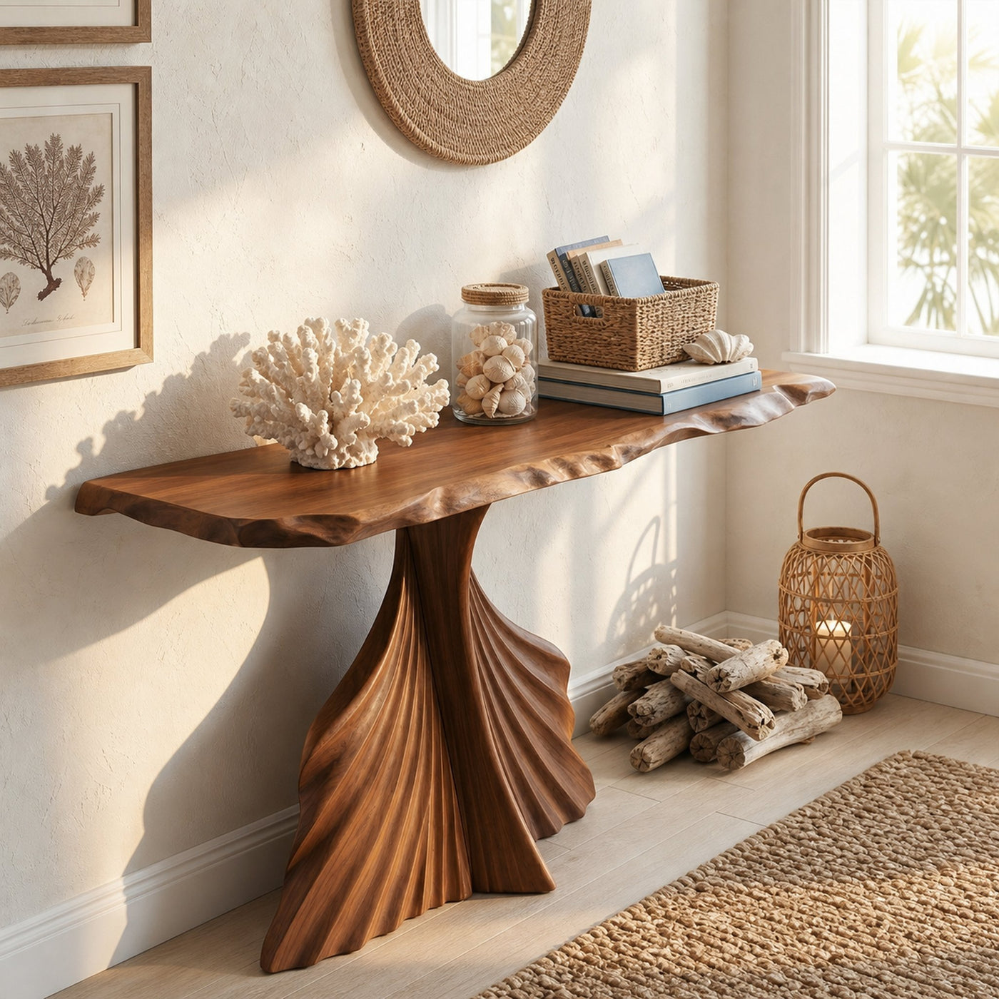 Coastal Sculptural Console Table For Entryway Hallway