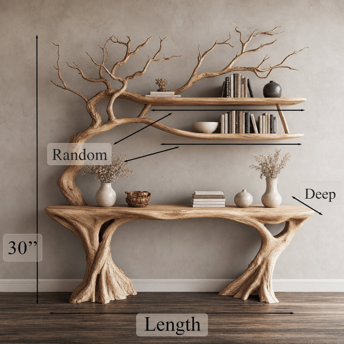 Console Narrow Table With Tree Branch Bookshelf - product view 6