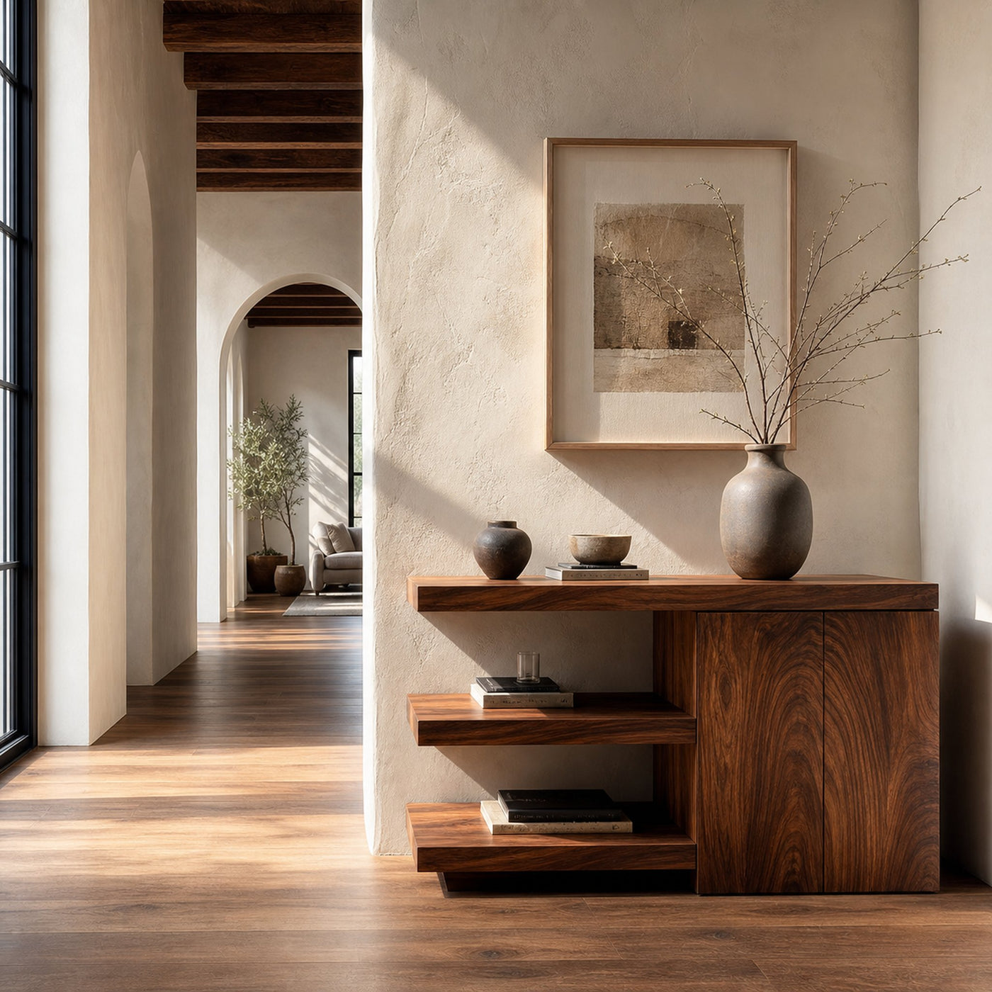 Contemporary Asymmetrical Wooden Console Table For Entryway