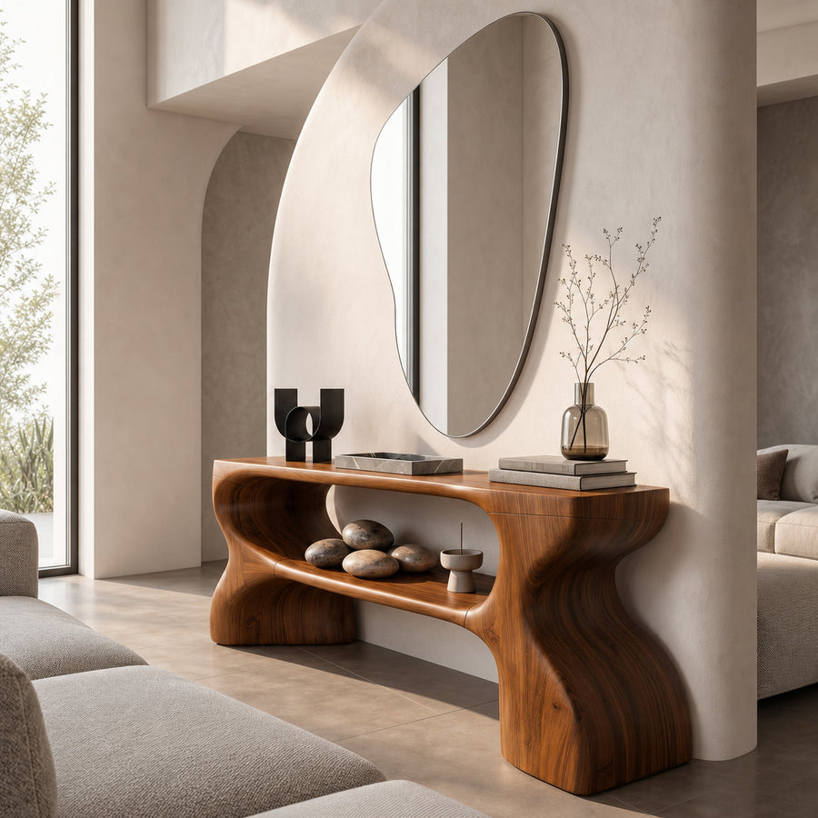 Contemporary Console Table With Architectural Curved Design For Entryway