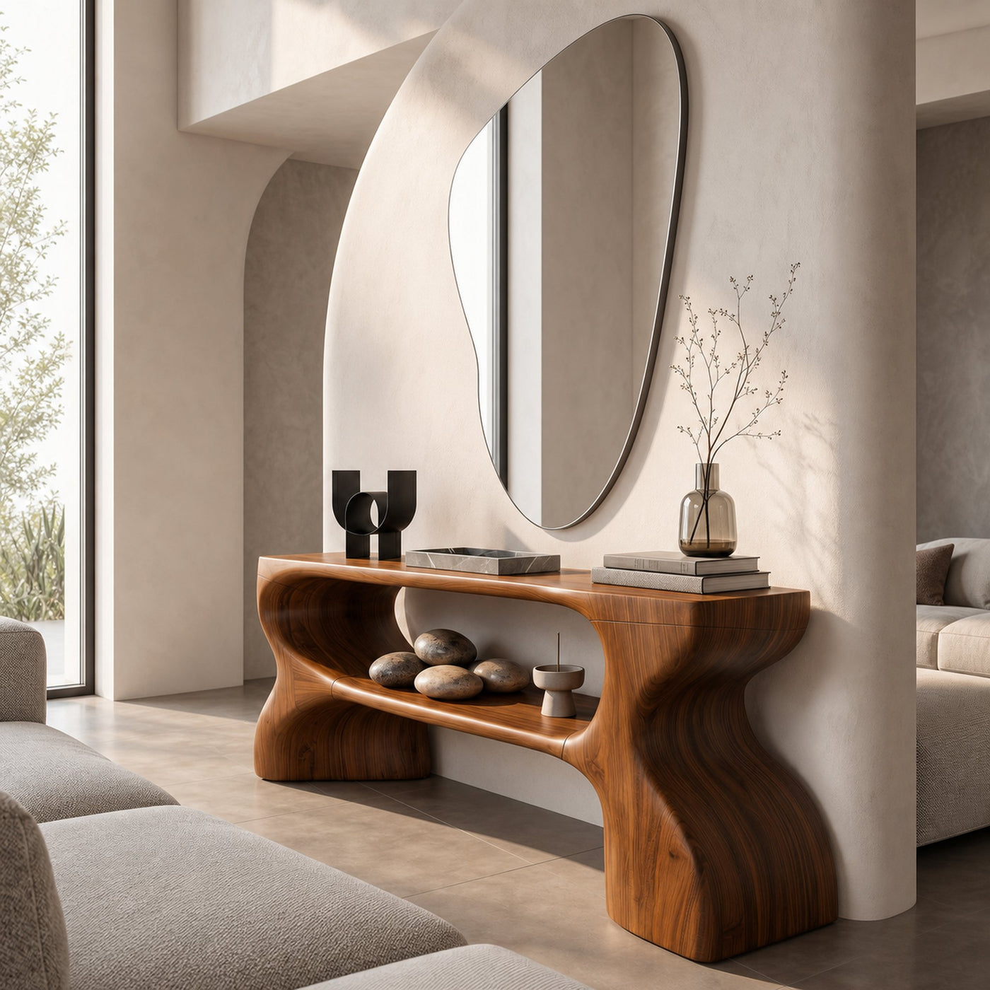 Contemporary Console Table With Architectural Curved Design For Entryway