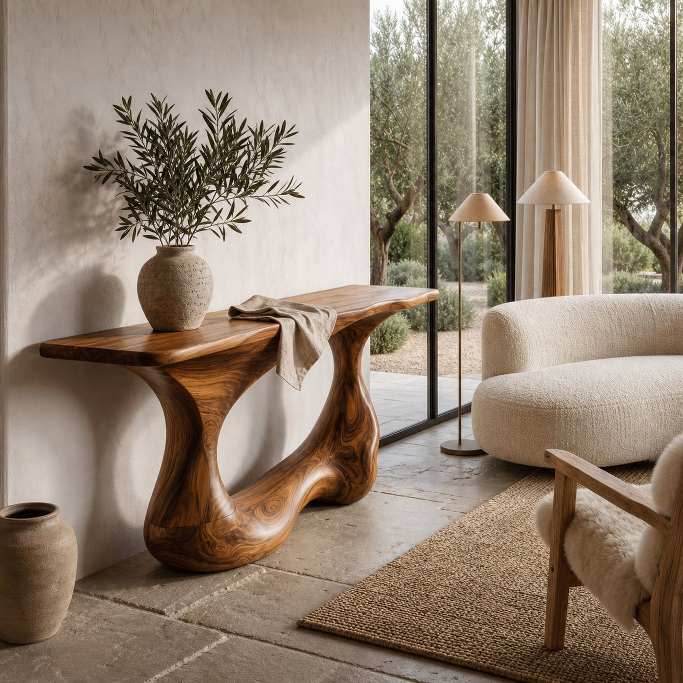 Contemporary Console Table With Artistic Open Loop Solid Wood Base For Living Room - product view 6