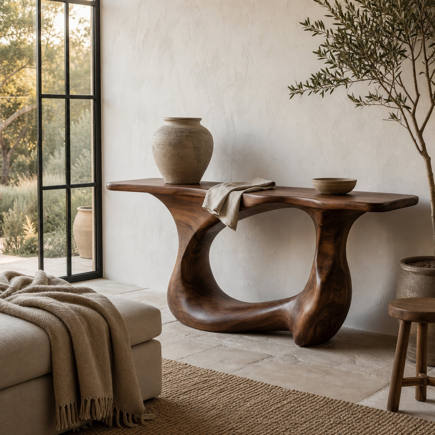 Contemporary Console Table With Artistic Open Loop Solid Wood Base For Living Room - product view 7