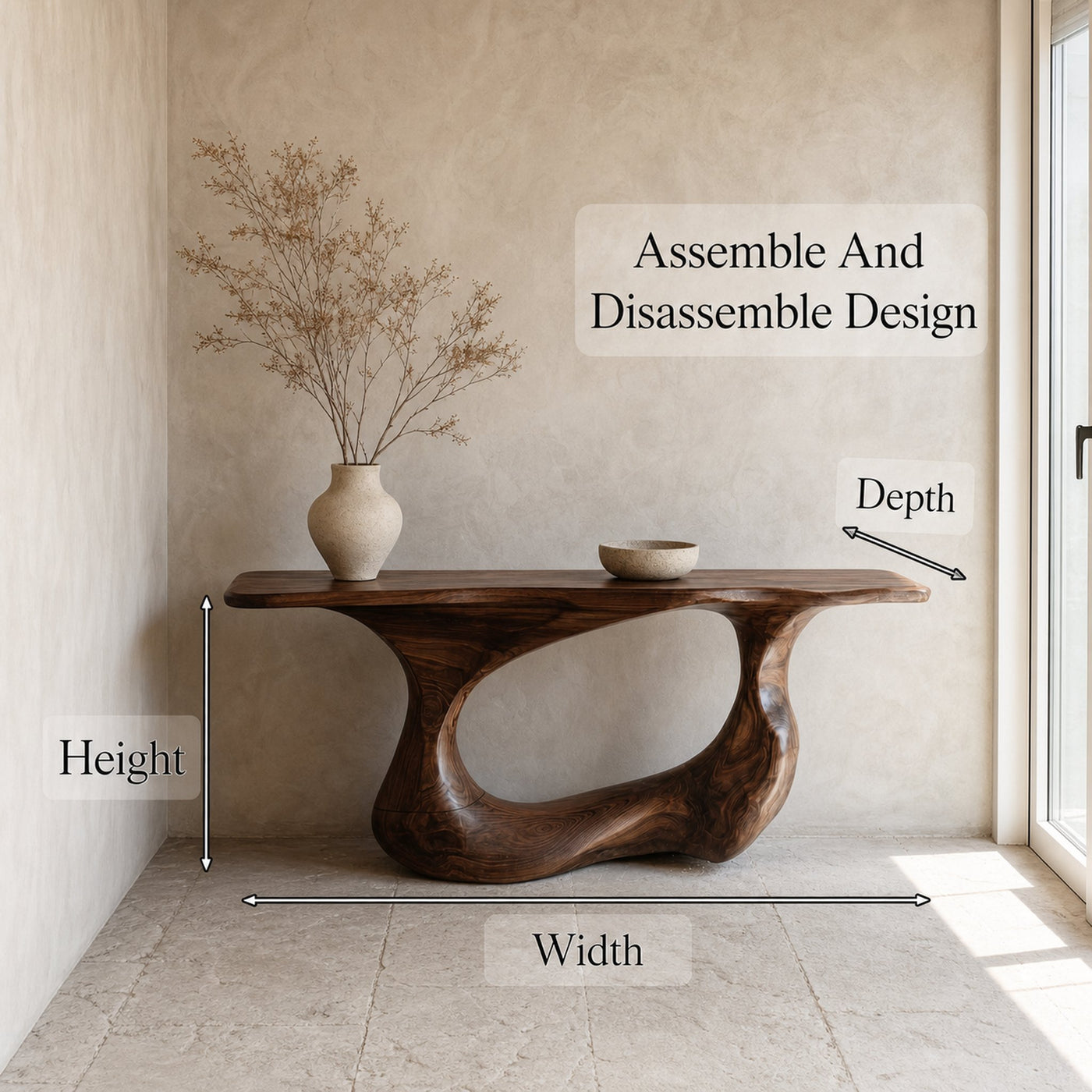 Contemporary Console Table With Artistic Open Loop Solid Wood Base For Living Room - product view 8