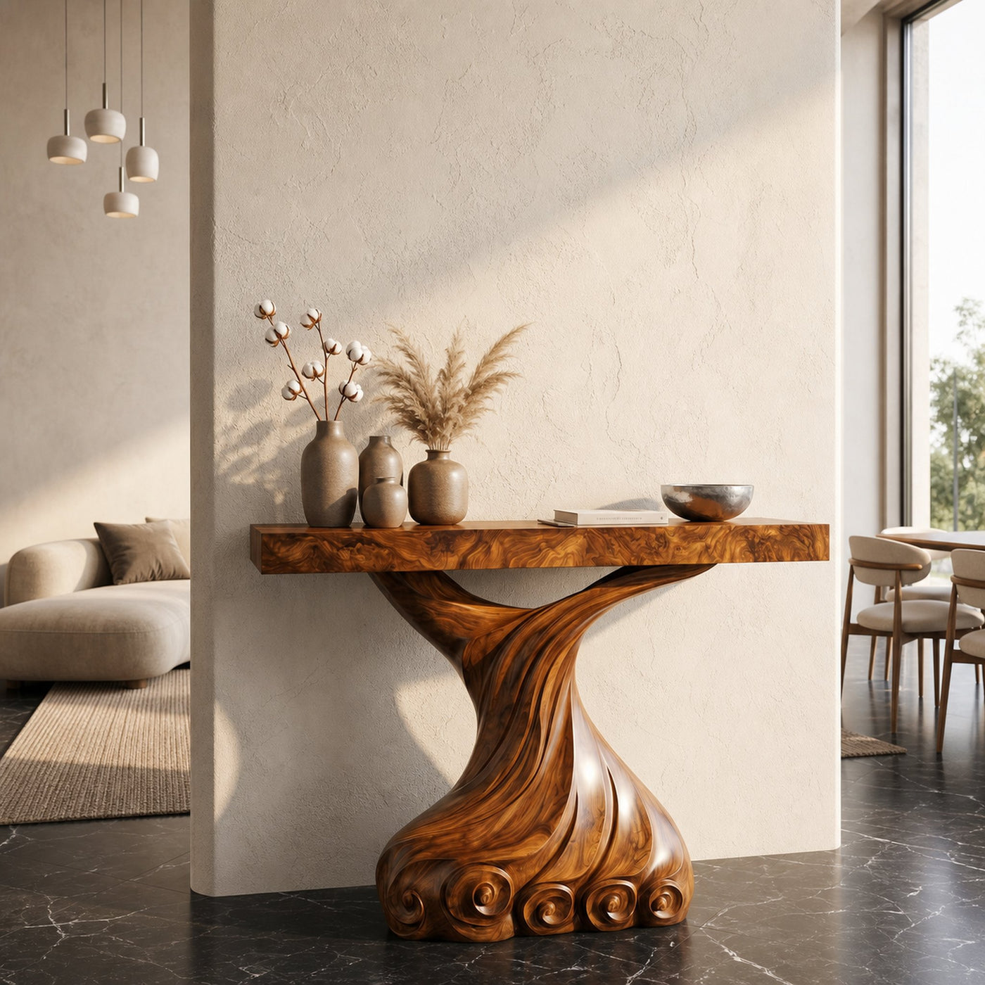 Contemporary Console Table With Carved Twist Form For Hallway - product view 6