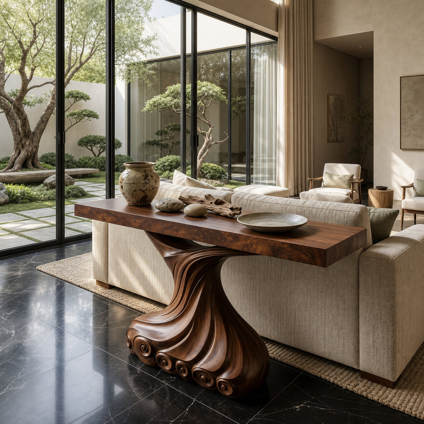 Contemporary Console Table With Carved Twist Form For Hallway - product view 7
