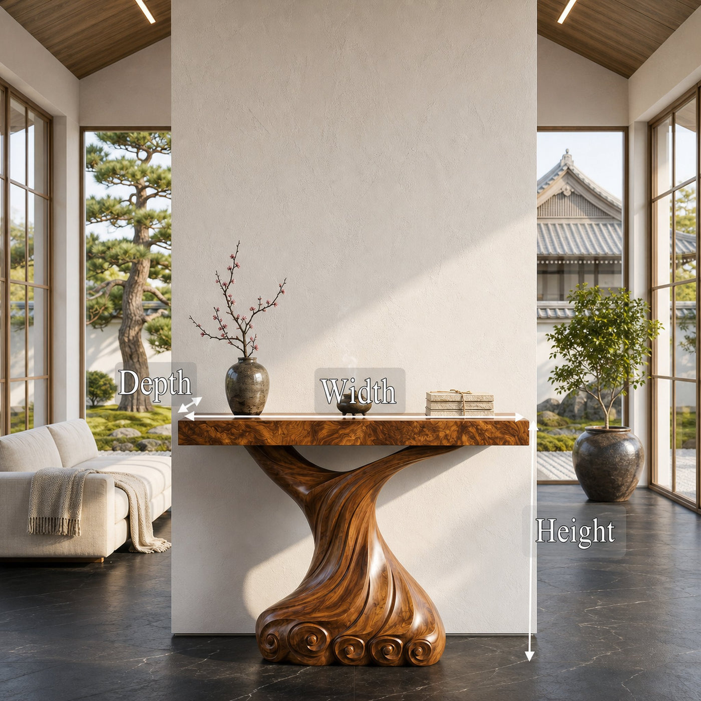 Contemporary Console Table With Carved Twist Form For Hallway - product view 8