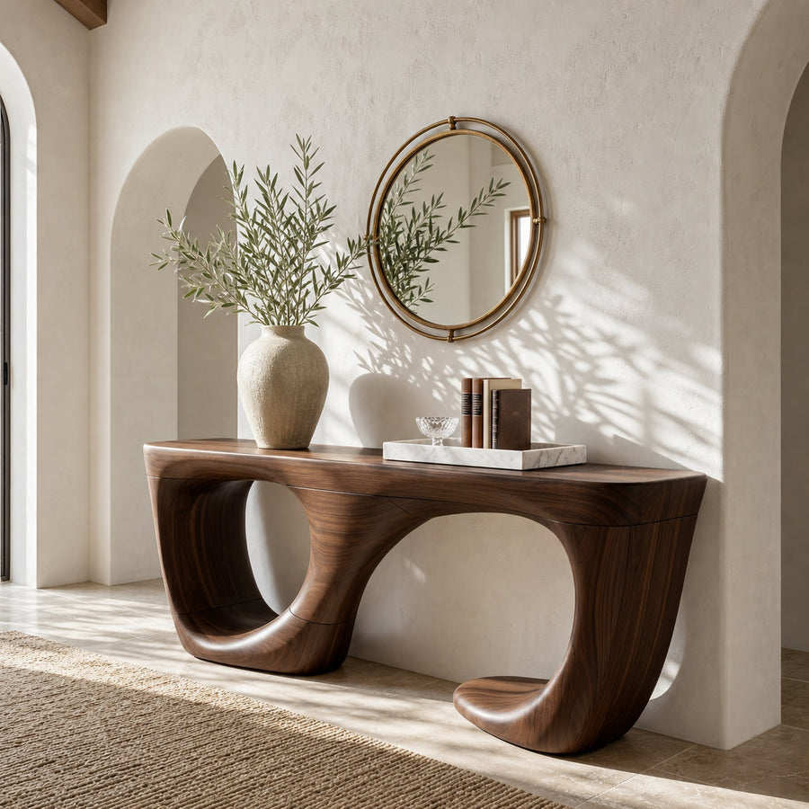 Contemporary Console Table With Curved Open Structure For Living Room