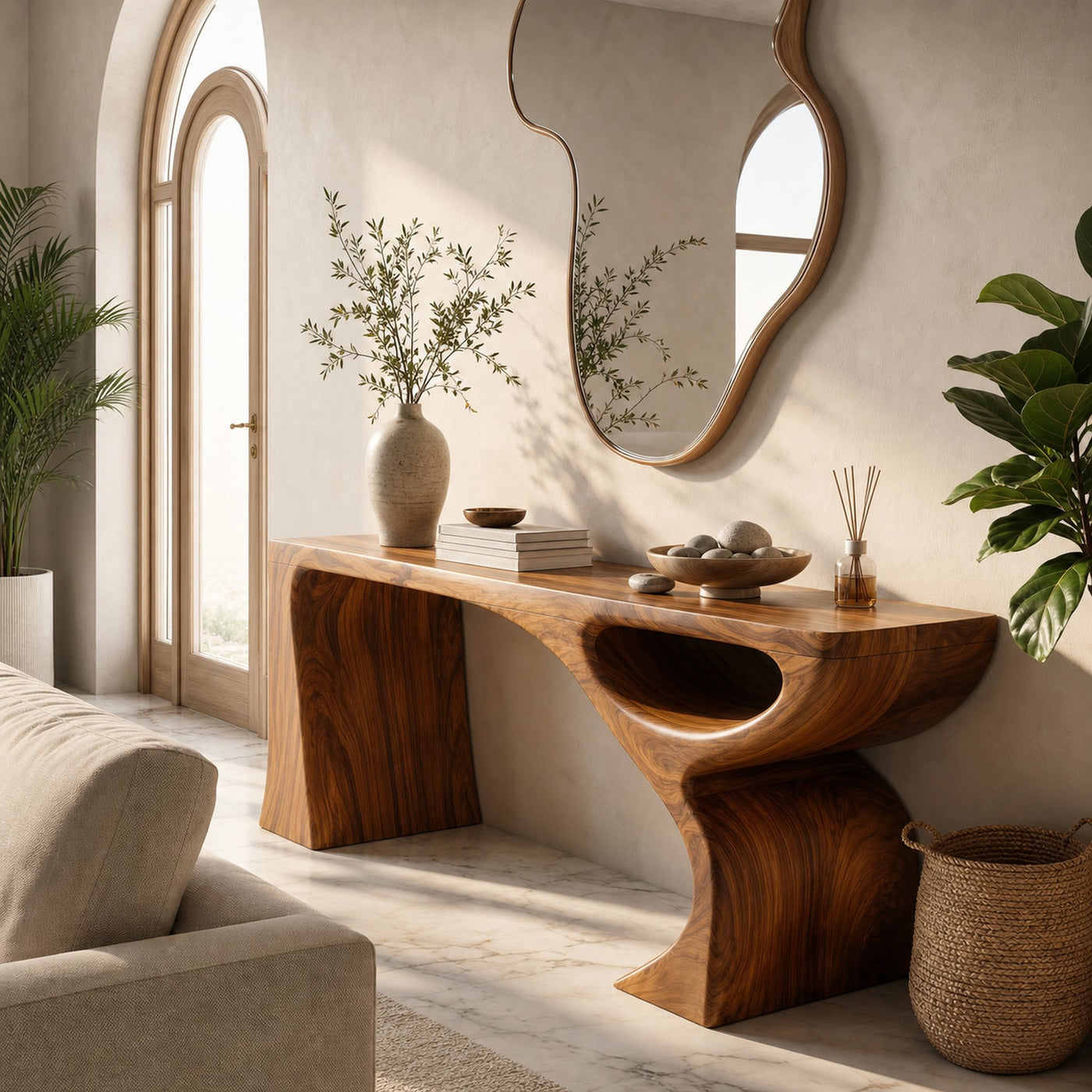 Contemporary Console Table With Fluid Open Structure For Entryway - product view 6