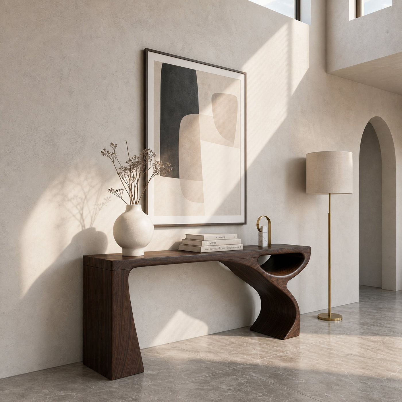Contemporary Console Table With Fluid Open Structure For Entryway - product view 7