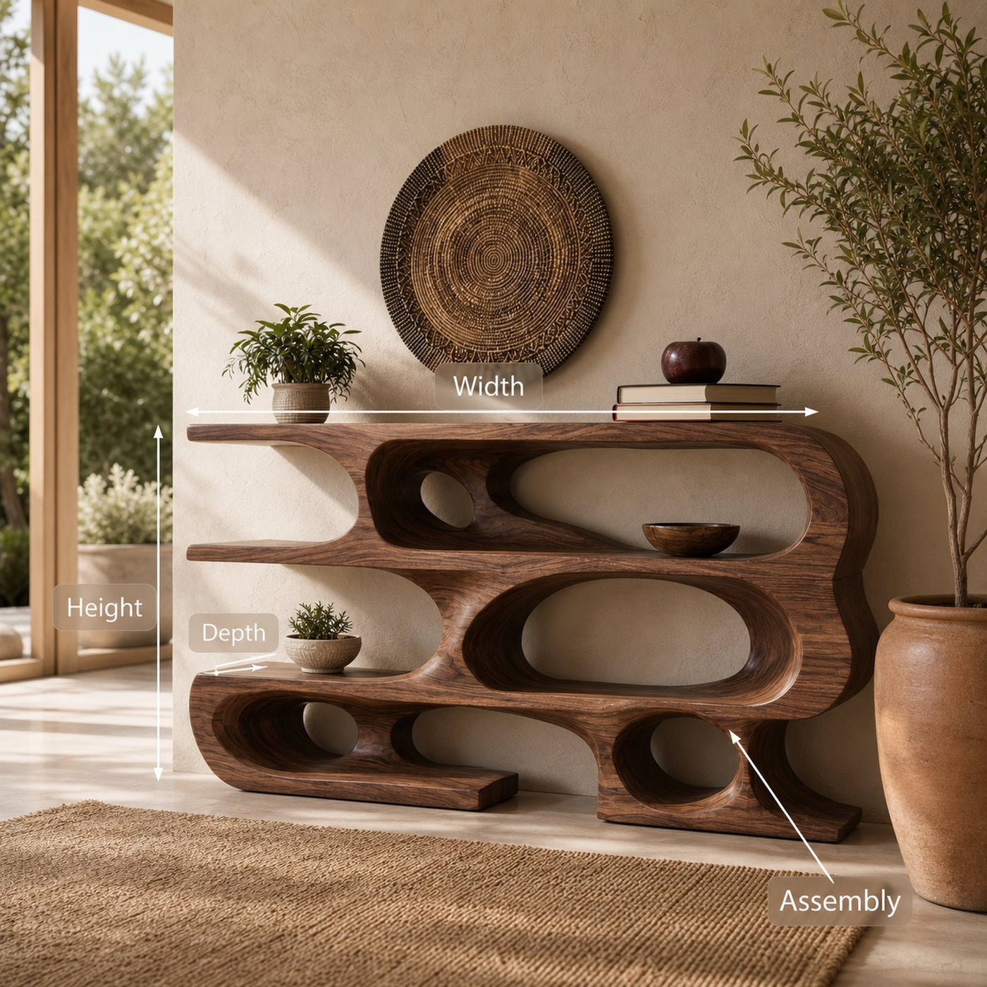 Contemporary Console Table With Multi Level Open Shelves For Living - product view 8