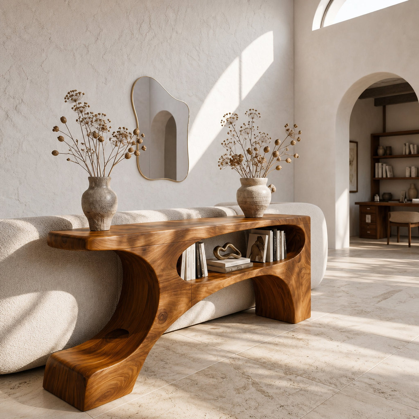 Contemporary Console Table With Organic Pedestal Design For Foyer - product view 6