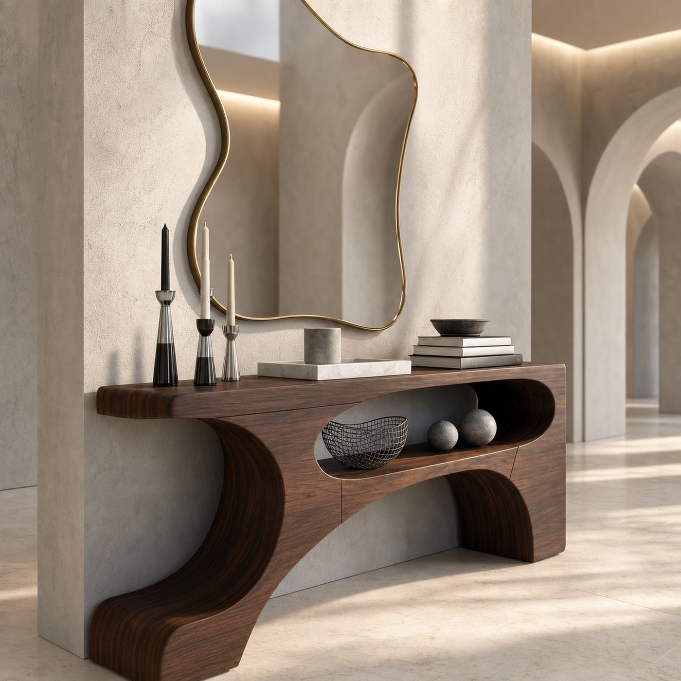 Contemporary Console Table With Organic Pedestal Design For Foyer - product view 7