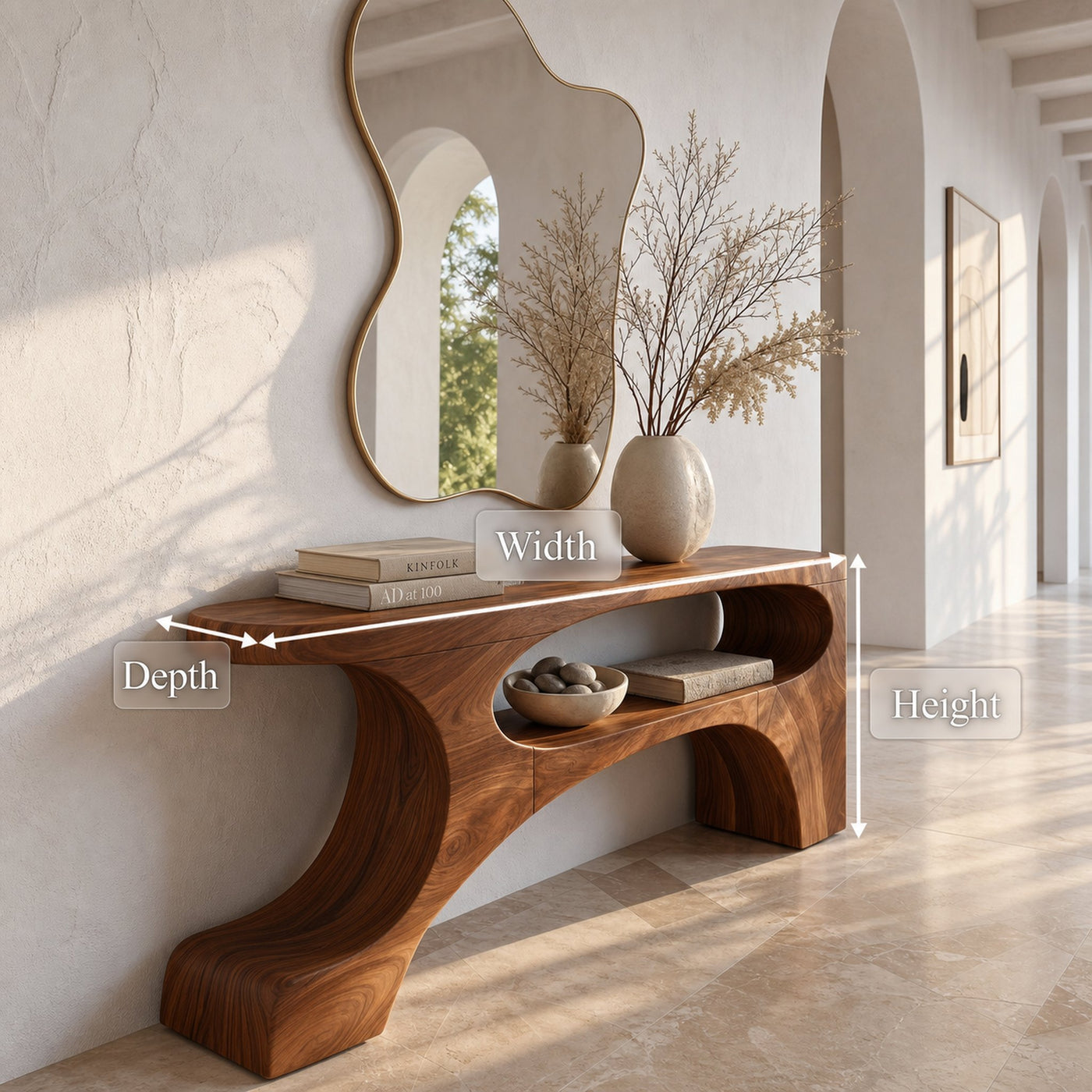 Contemporary Console Table With Organic Pedestal Design For Foyer - product view 8