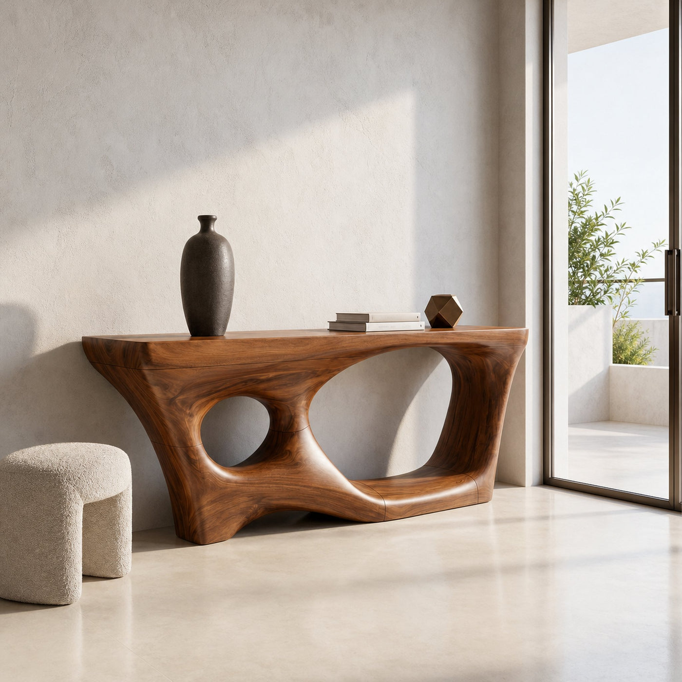 Contemporary Console Table With Sculptural Curved Design For Hallway