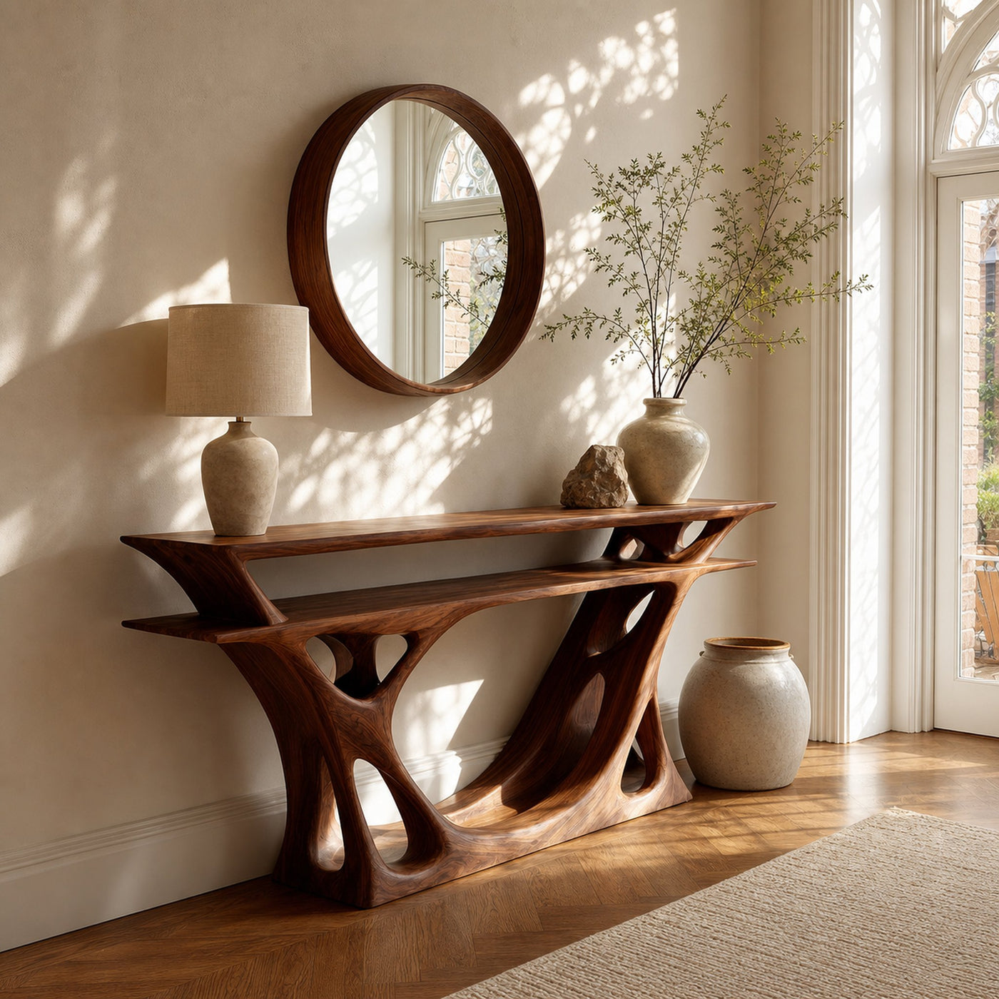 Contemporary Console Table With Sculptural Form For Entryway