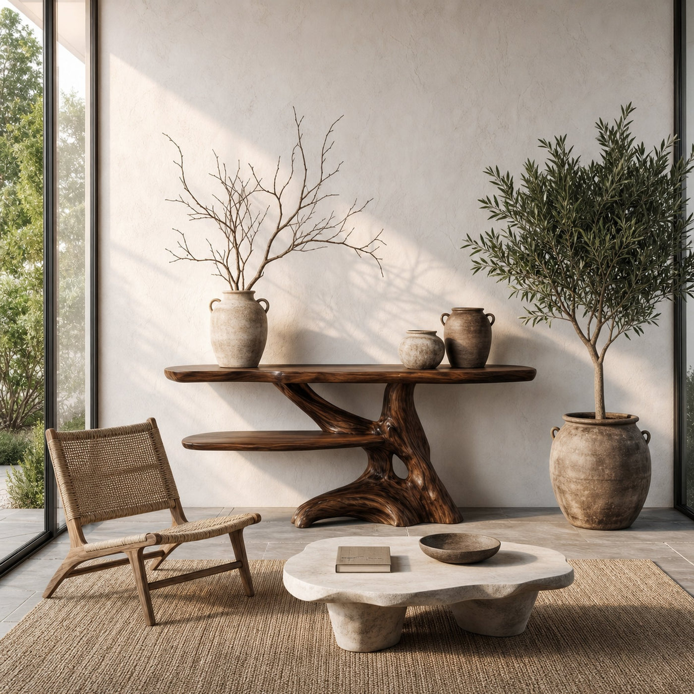 Contemporary Console Table With Sculptural Solid Wood Root Design For Entryway - product view 2
