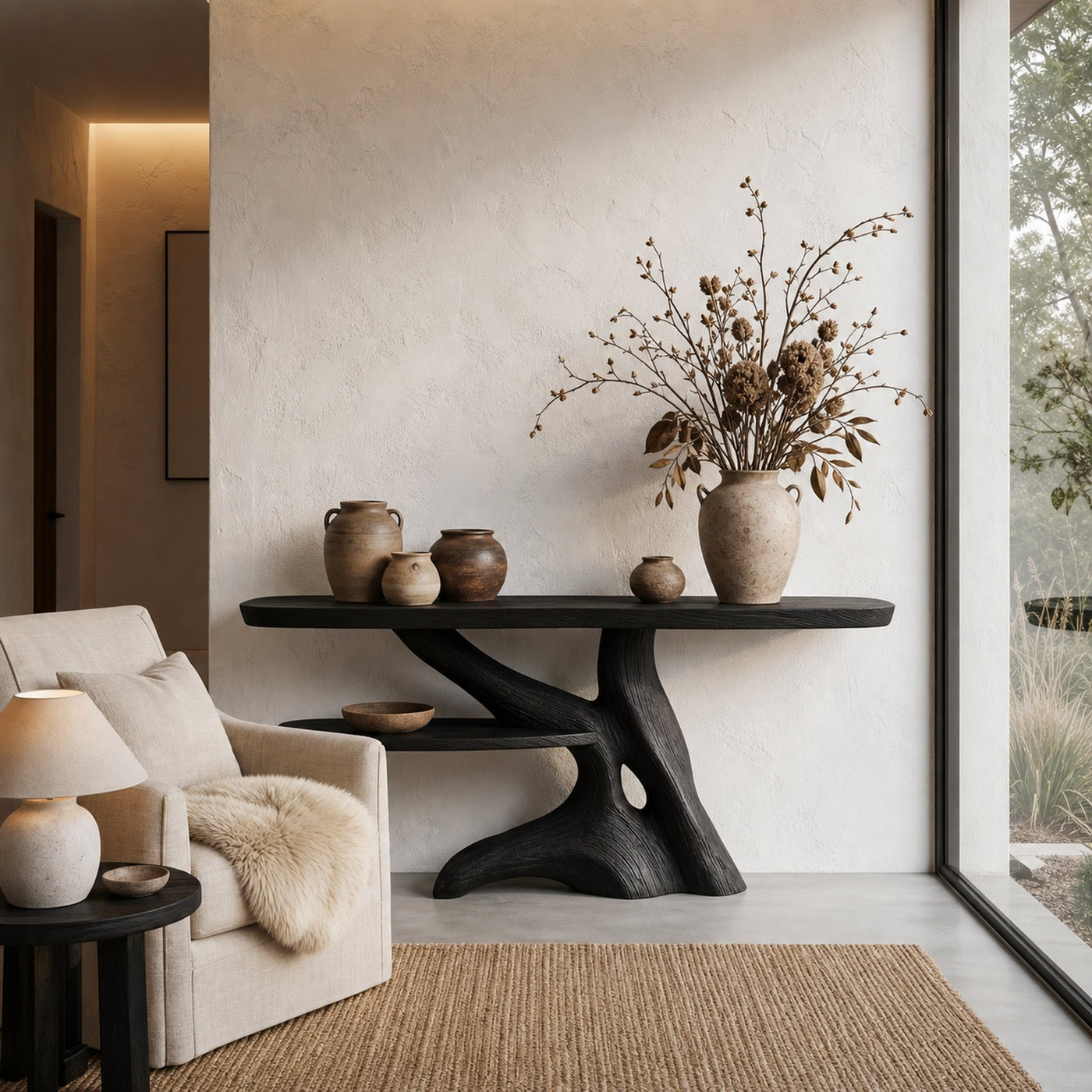 Contemporary Console Table With Sculptural Solid Wood Root Design For Entryway - product view 4