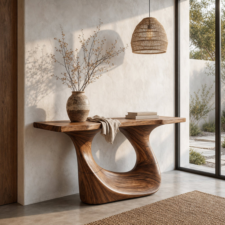Contemporary Console Table With Unique Curved Structure For Entryway And Living Room