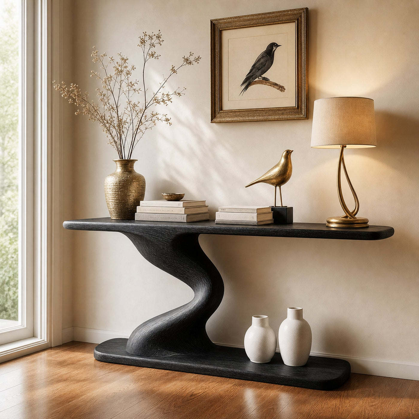 Contemporary Curved Console Table Entryway Hallway Living Room - product view 2