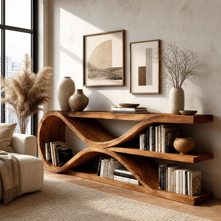 Contemporary Curved Wooden Console Table For Living Room