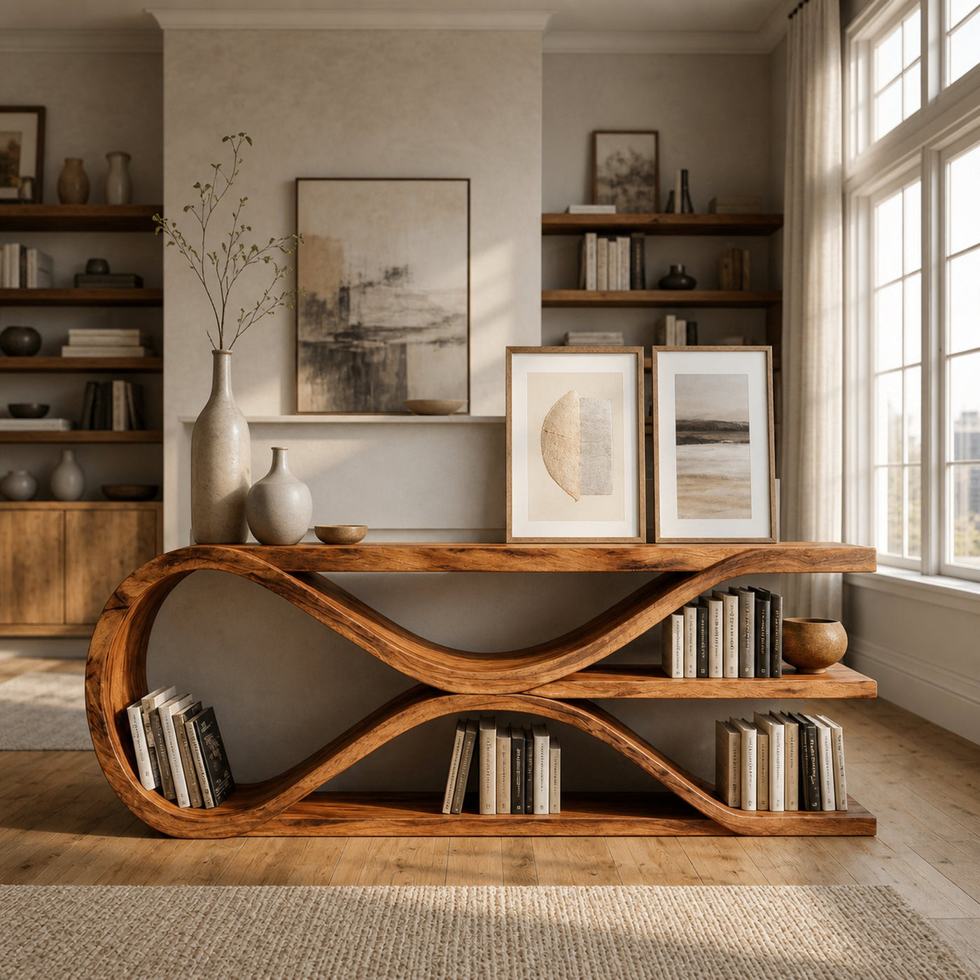 Contemporary Curved Wooden Console Table For Living Room - product view 2