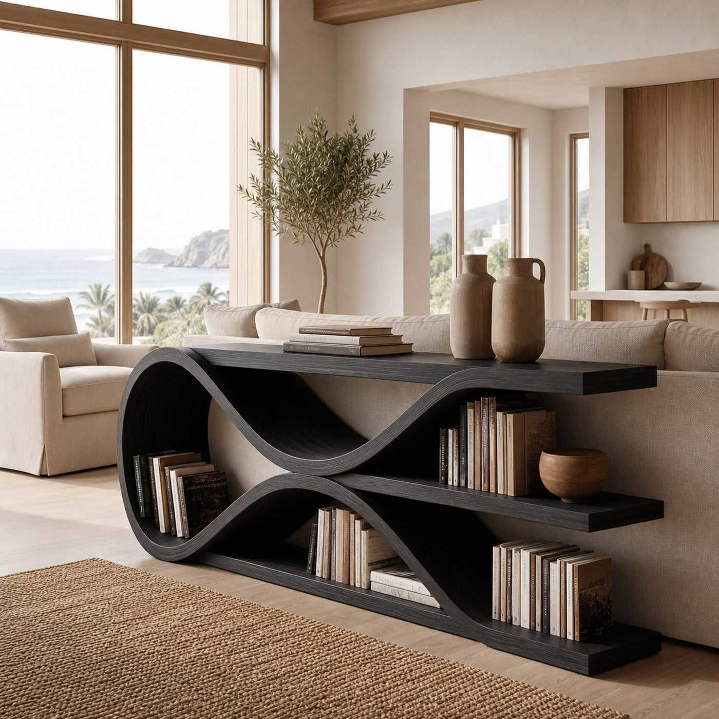 Contemporary Curved Wooden Console Table For Living Room - product view 3