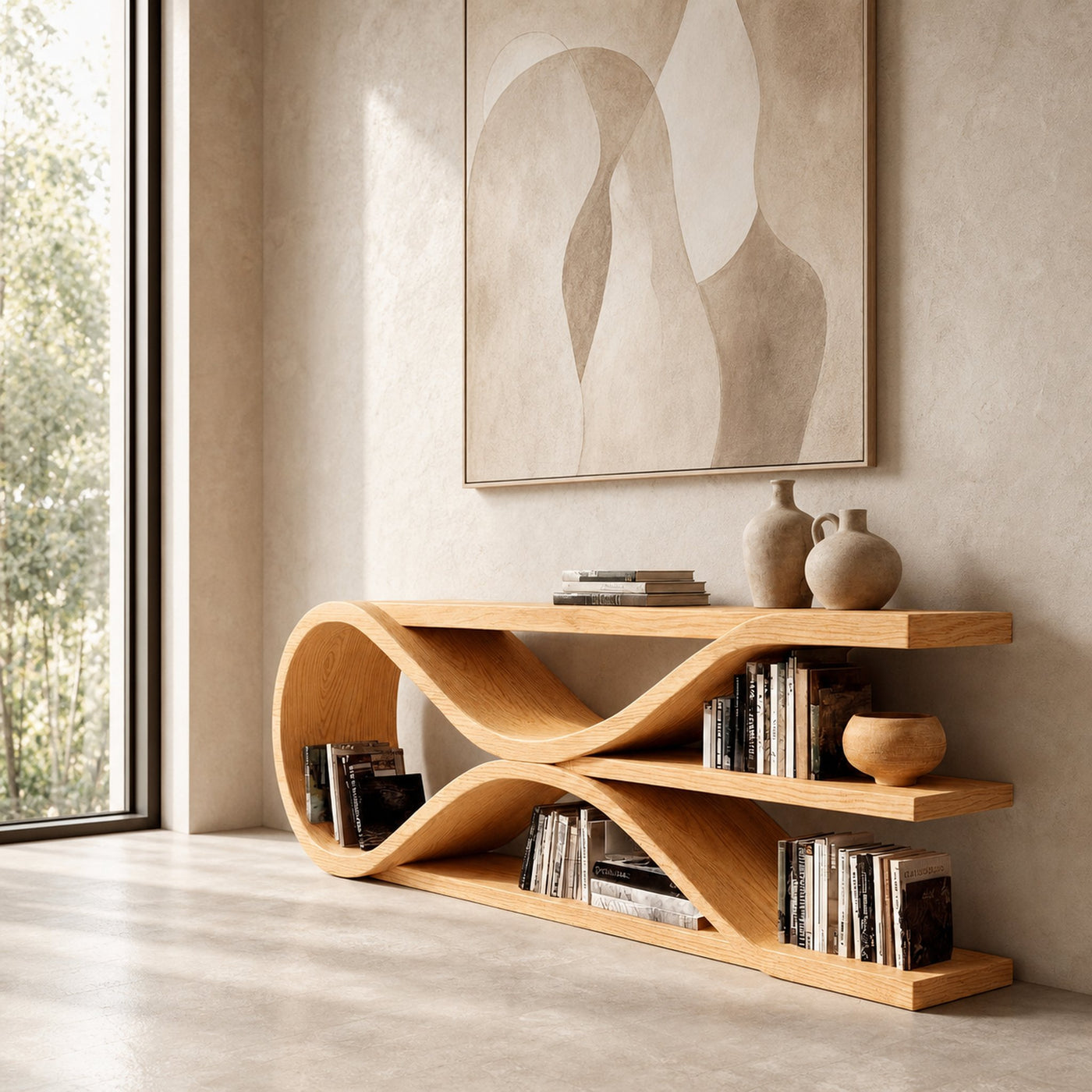 Contemporary Curved Wooden Console Table For Living Room - product view 4