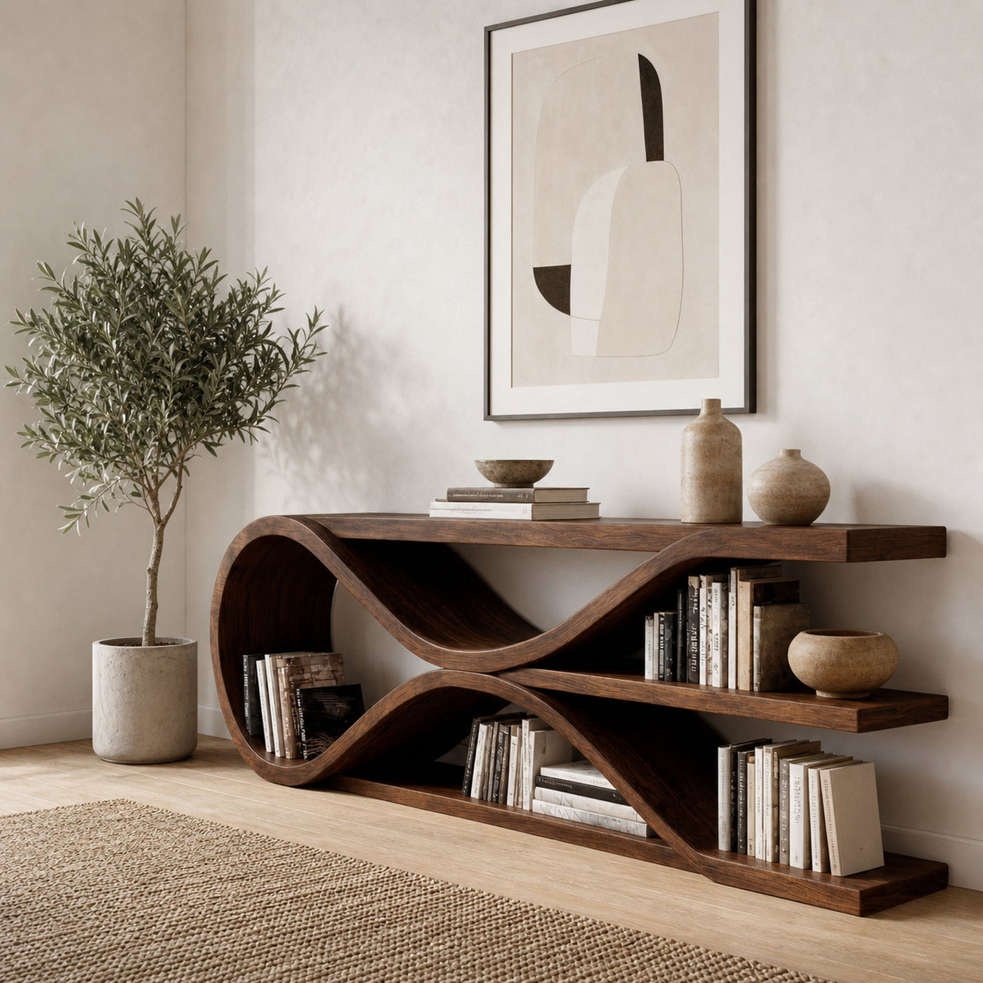 Contemporary Curved Wooden Console Table For Living Room - product view 6