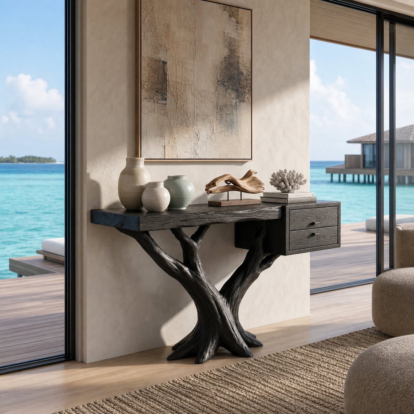 Contemporary Floating Tree Console Table Modern Hallway - product view 3