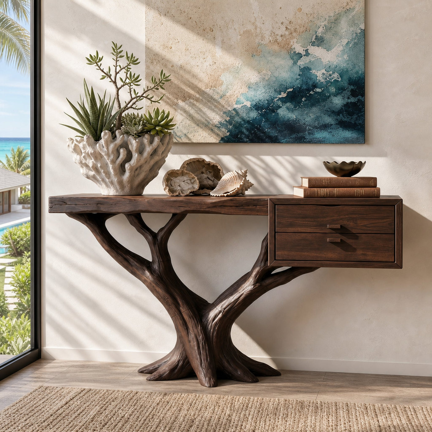 Contemporary Floating Tree Console Table Modern Hallway - product view 7