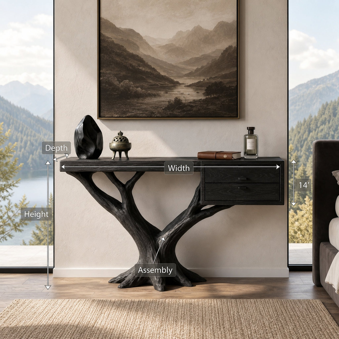 Contemporary Floating Tree Console Table Modern Hallway - product view 8