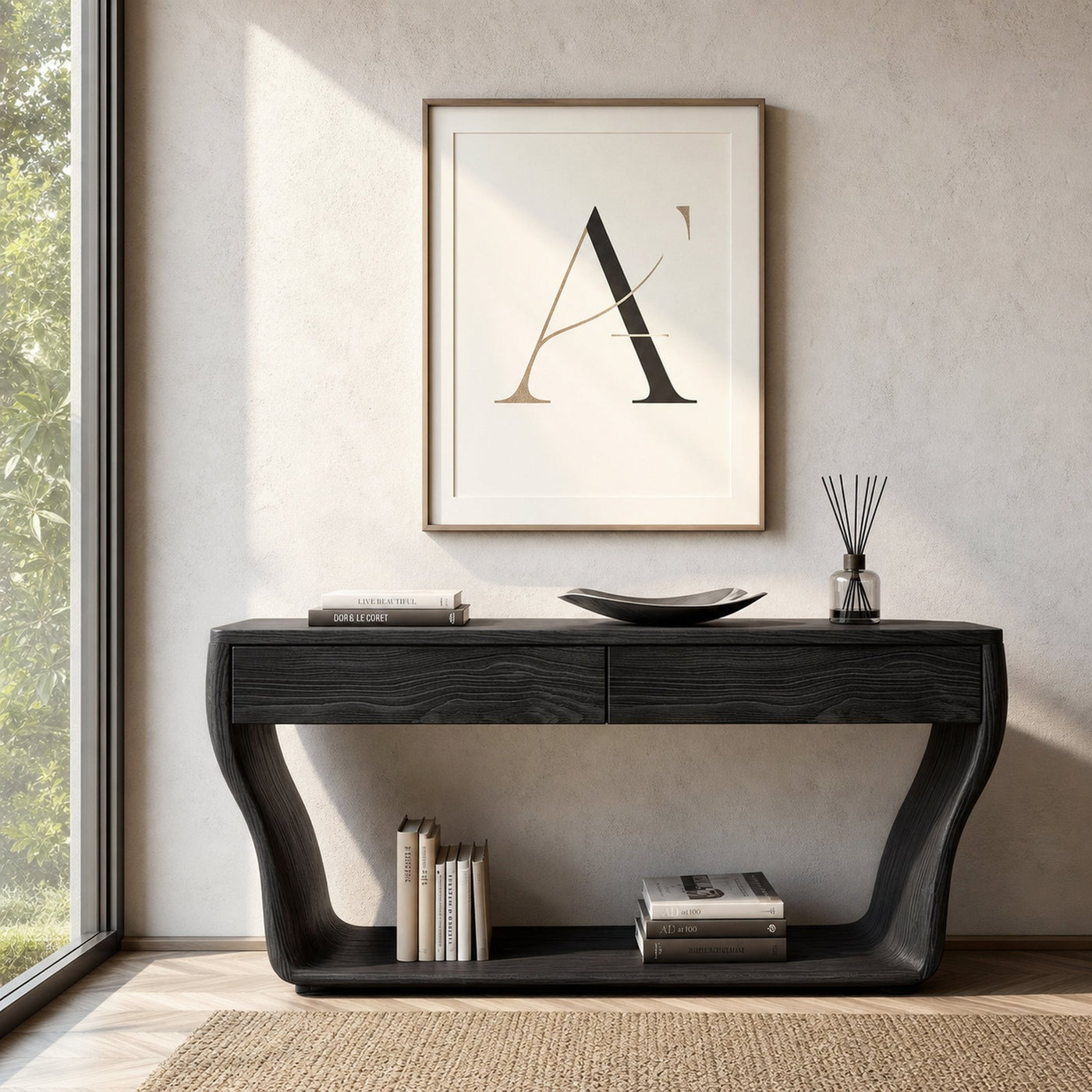 Contemporary Natural Wood Console Table With Two Drawers For Entryway - product view 4