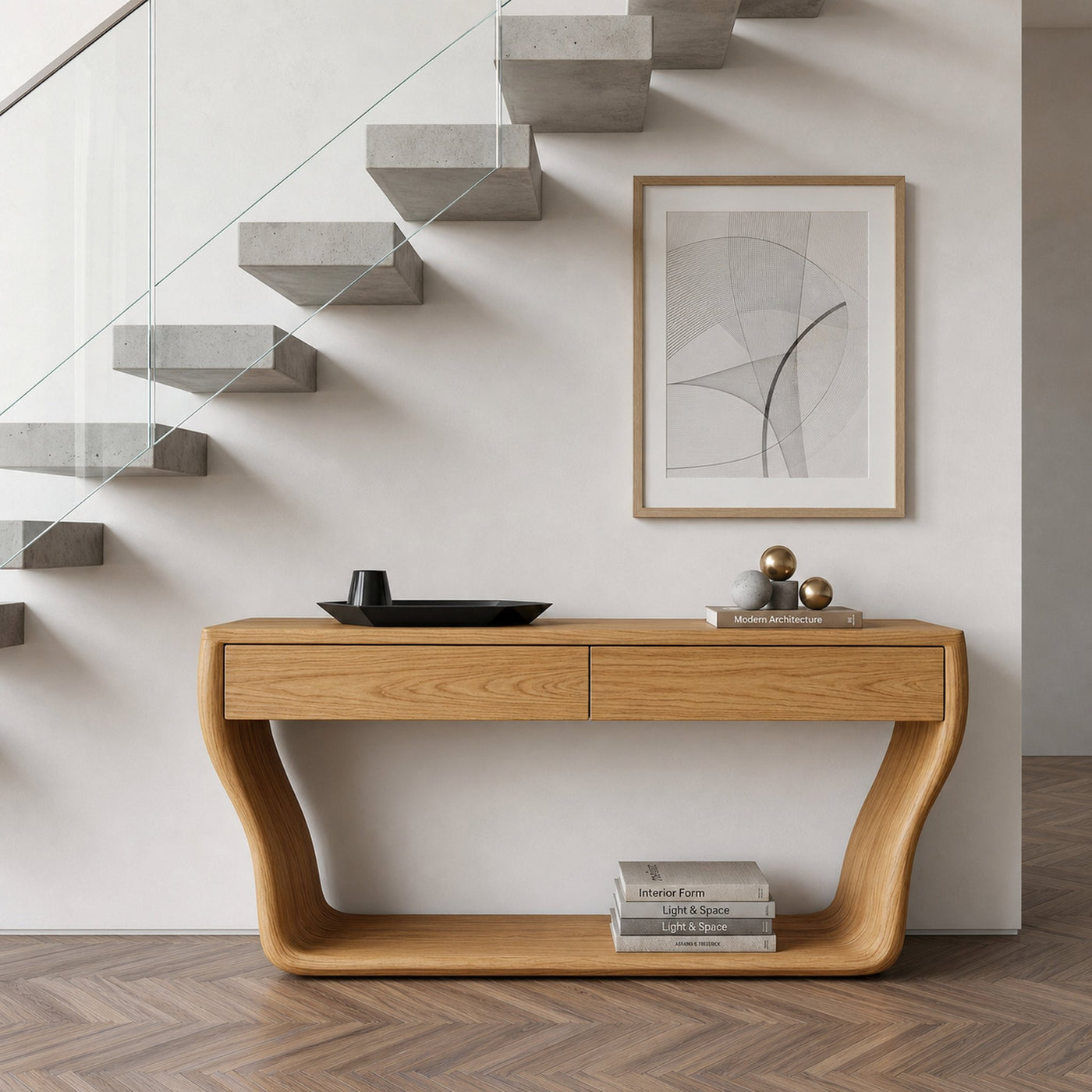 Contemporary Natural Wood Console Table With Two Drawers For Entryway - product view 5