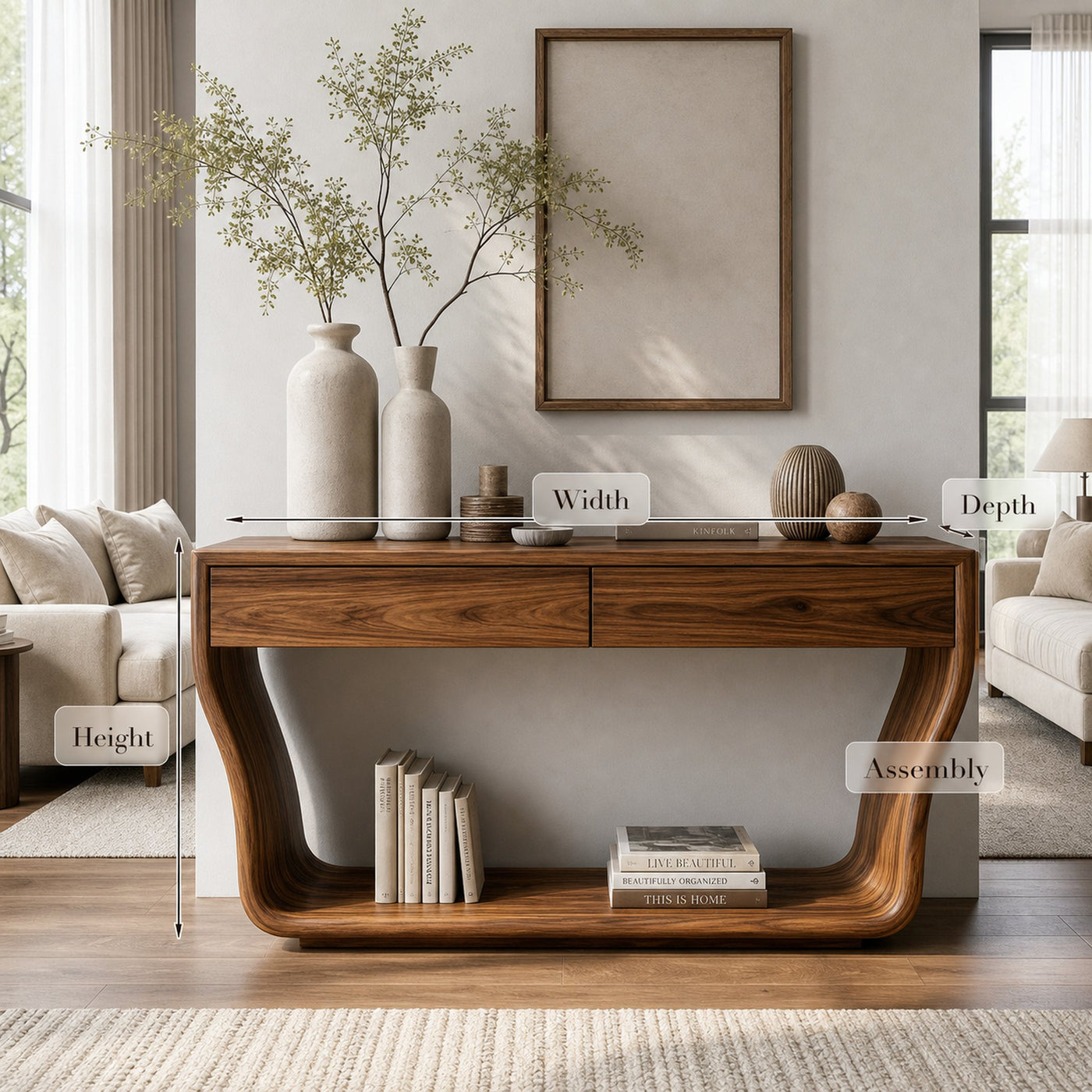 Contemporary Natural Wood Console Table With Two Drawers For Entryway - product view 8