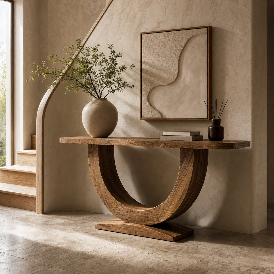 Contemporary Organic Console Table With U Shape Pedestal Base For Entryway And Living Room
