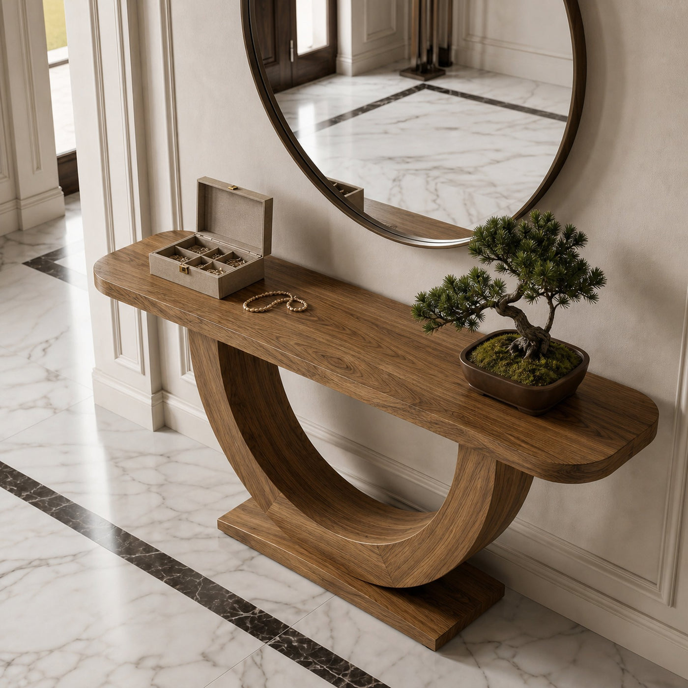 Contemporary Organic Console Table With U Shape Pedestal Base For Entryway And Living Room - product view 2