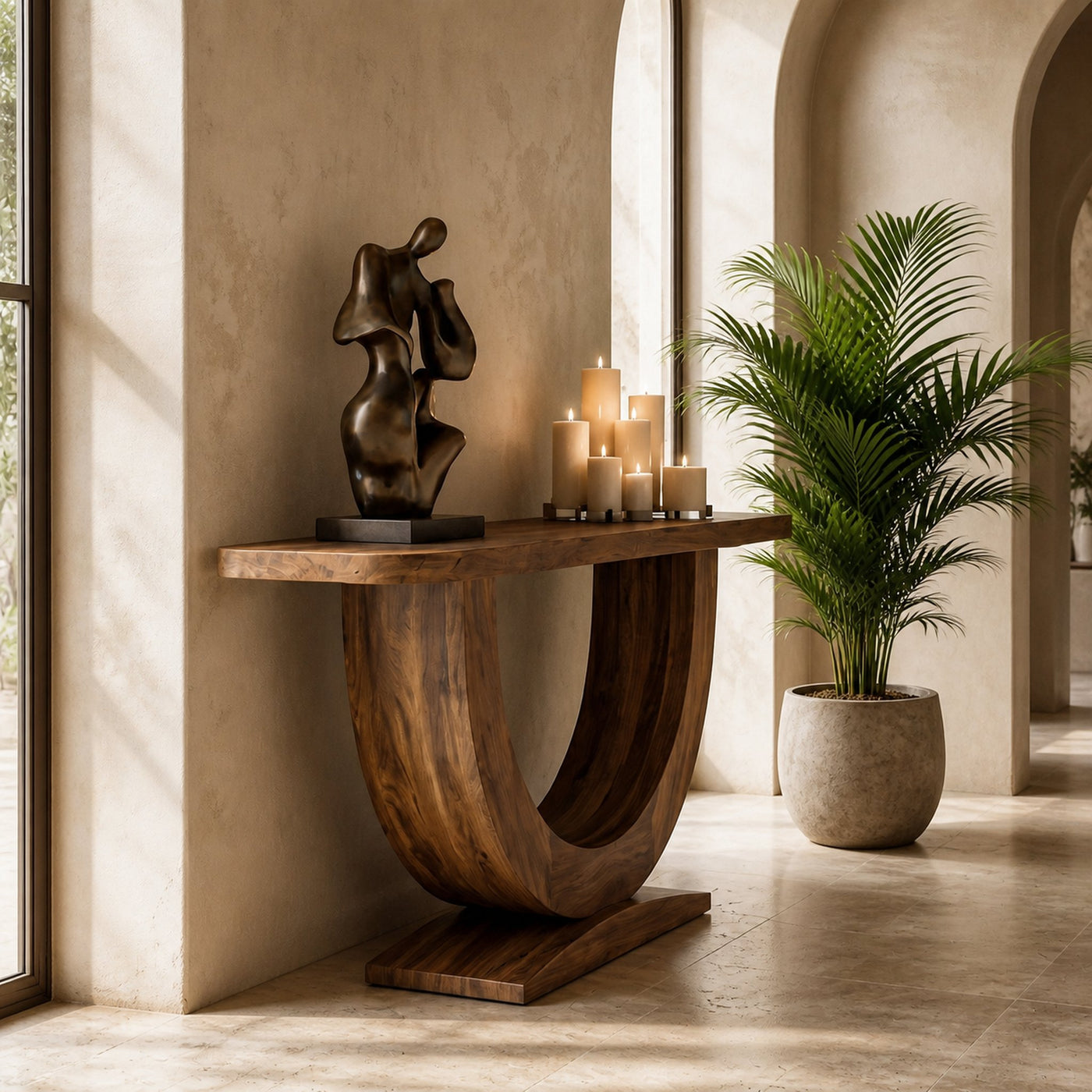Contemporary Organic Console Table With U Shape Pedestal Base For Entryway And Living Room - product view 3